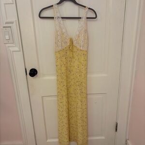 Yellow Lace-Trim Floral Slip Dress